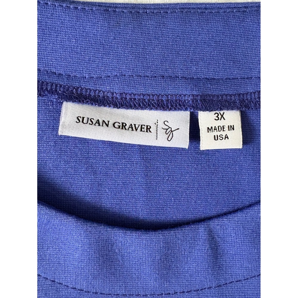 Susan Graver Everyday Liquid Knit Blue Short Sleeve Midi Dress Plus Size 3X - Picture 4 of 9